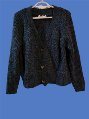 4/$67 Deal! Cozy Slate Blue Button-Front Knit Cardigan